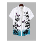 Half Sleeve Casual Shirt - White Butterfly Floral