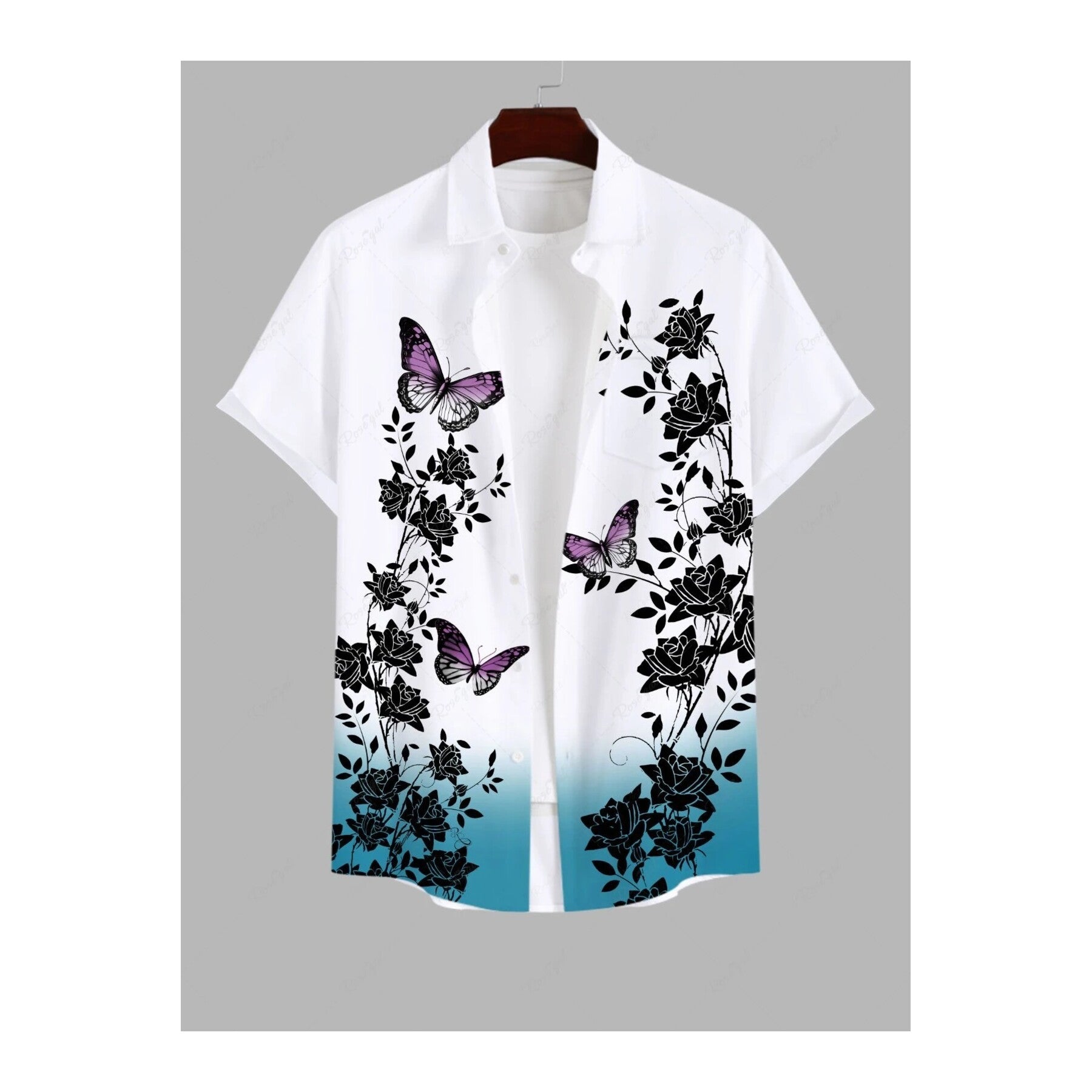 Half Sleeve Casual Shirt - White Butterfly Floral