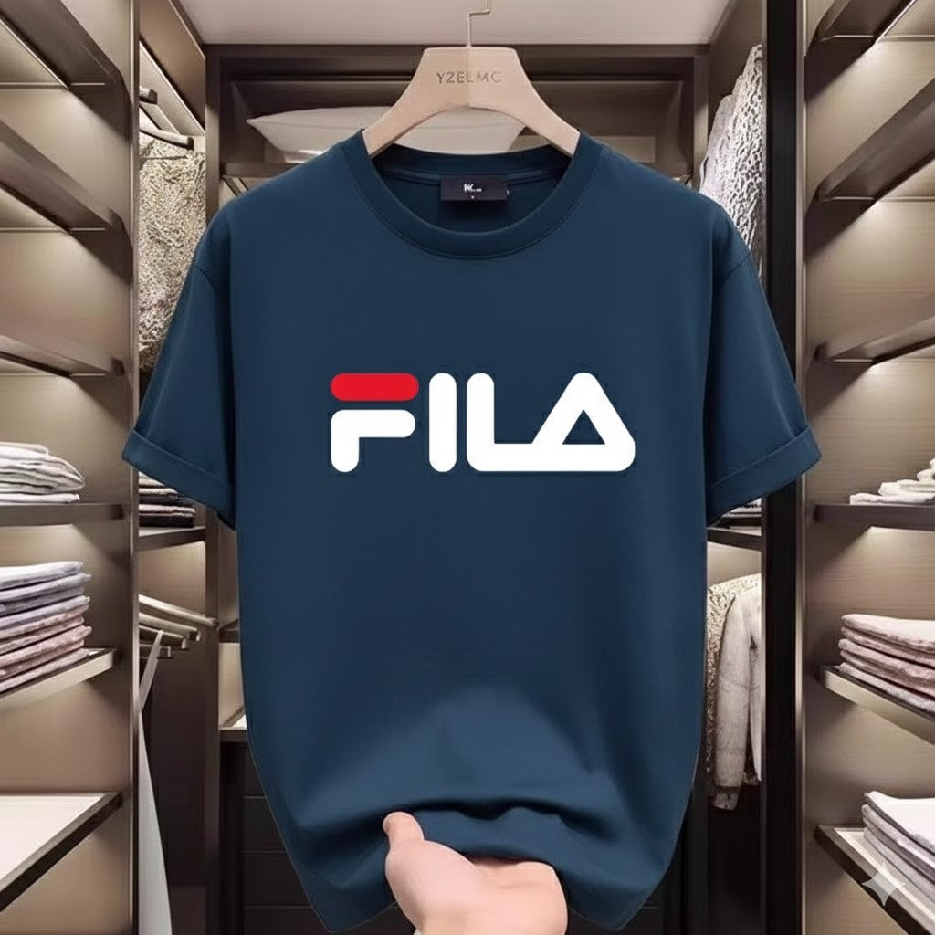Premium Drop Shoulder T-Shirt Logo Graphic Collection - Navy Logo Print