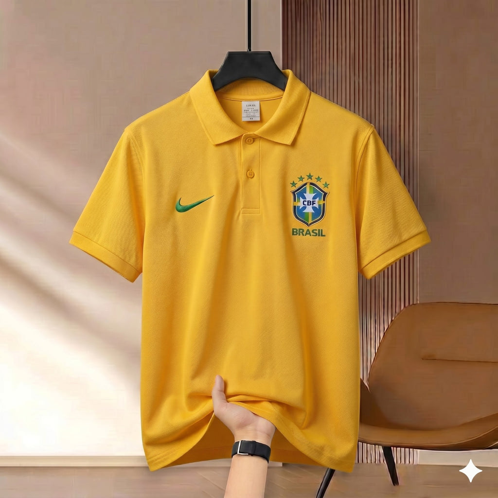 Premium Rubber Print World Cup Polo Shirt Brazil - Yellow