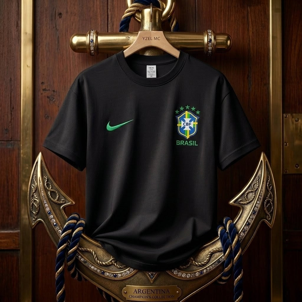 Premium World Cup Drop Shoulder T-Shirt Black Brazil product image