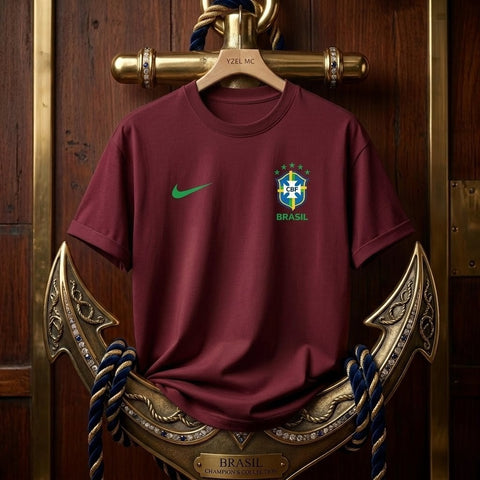 Premium World Cup Drop Shoulder T-Shirt Maroon Brazil product image