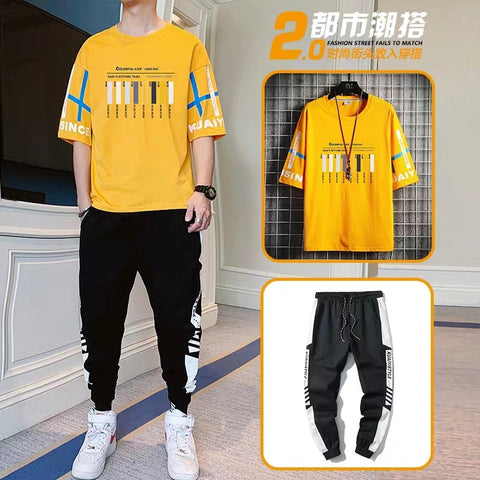 T-Shirt and Trouser Set - Yellow Black Track Set