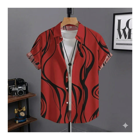 Ultra Soft Casual Half Sleeve Shirt - Red Wave