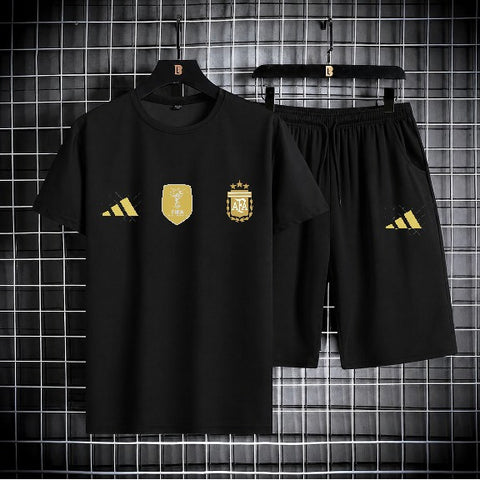 World Cup Mash T-Shirt and Short Pant Set Stripe Sleeve Black Argentina product image