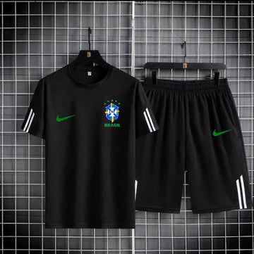 World Cup Mash T-Shirt and Short Pant Set Stripe Sleeve Black Brazil product image
