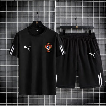 World Cup Mash T-Shirt and Short Pant Set Stripe Sleeve Black Portugal product image