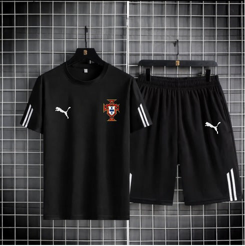World Cup Mash T-Shirt and Short Pant Set Stripe Sleeve Black Portugal product image