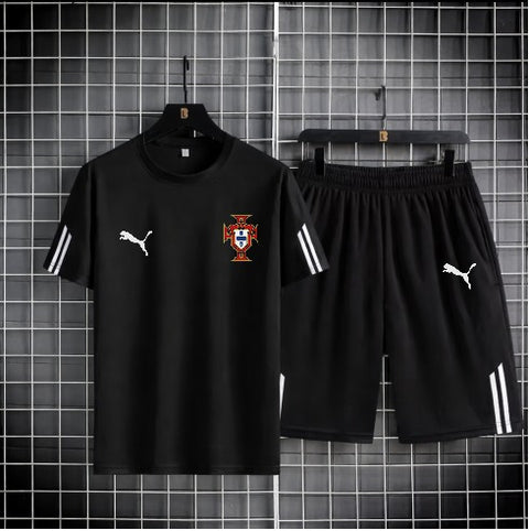World Cup Mash T-Shirt and Short Pant Set Stripe Sleeve Black Portugal product image