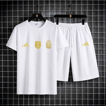 World Cup Mash T-Shirt and Short Pant Set Stripe Sleeve White Argentina product image