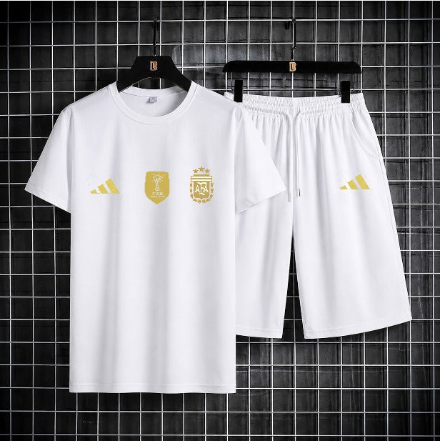 World Cup Mash T-Shirt and Short Pant Set Stripe Sleeve White Argentina product image