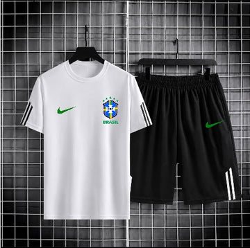 World Cup Mash T-Shirt and Short Pant Set Stripe Sleeve White Brazil product image