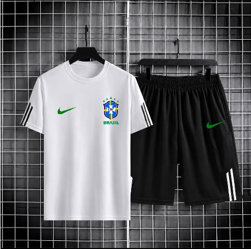 World Cup Mash T-Shirt and Short Pant Set Stripe Sleeve White Brazil product image