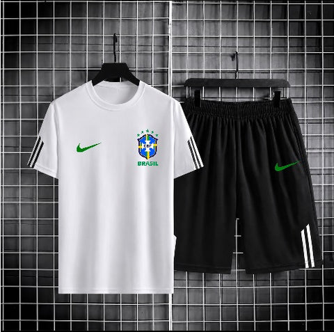 World Cup Mash T-Shirt and Short Pant Set Stripe Sleeve White Brazil product image