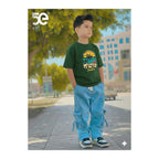 Boys Denim Pant and T-Shirt Set Panda and Graphic Prints - 02 Green Palm Sunset