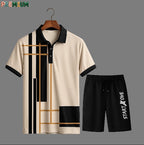 Cotton Polo Shirt and Half Pant Combo - Cream Black Stripe
