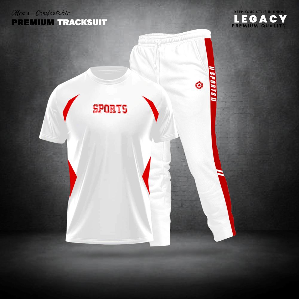 Imported PP T-Shirt and Trouser Set - White Red Sports