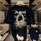 Premium Drop Shoulder T-Shirt - 02 Black Headphone Graphic