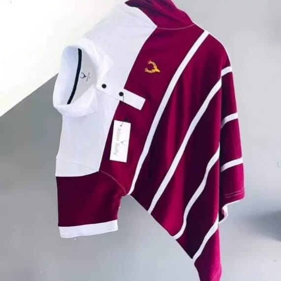 Premium Half Sleeve Polo Shirt - Maroon White Stripe
