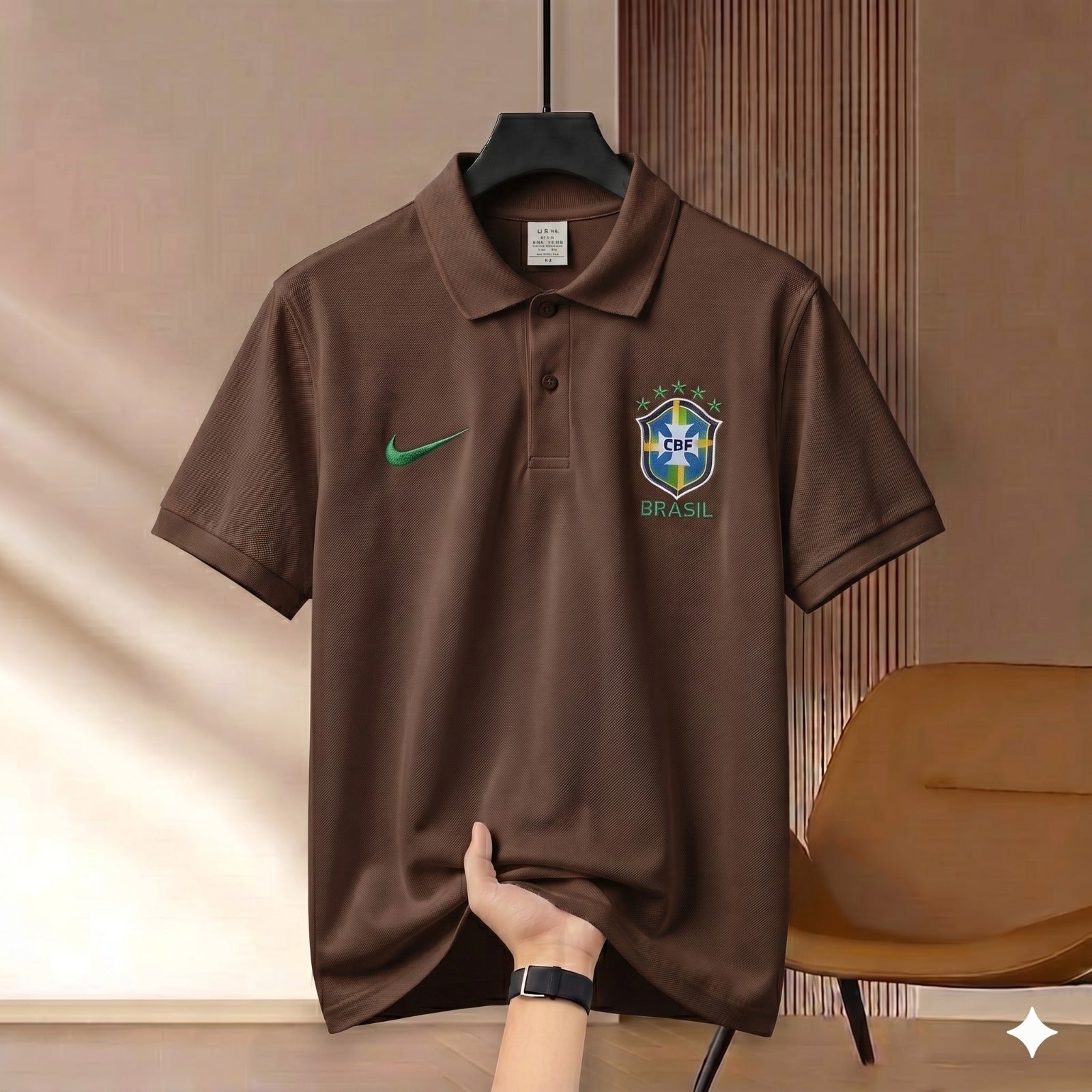 Premium Rubber Print World Cup Polo Shirt Brazil - Brown