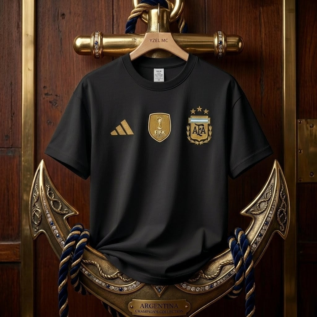 Premium World Cup Drop Shoulder T-Shirt Argentina - Black