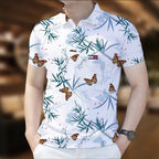 Stylish Half Sleeve Polo Shirt - White Floral