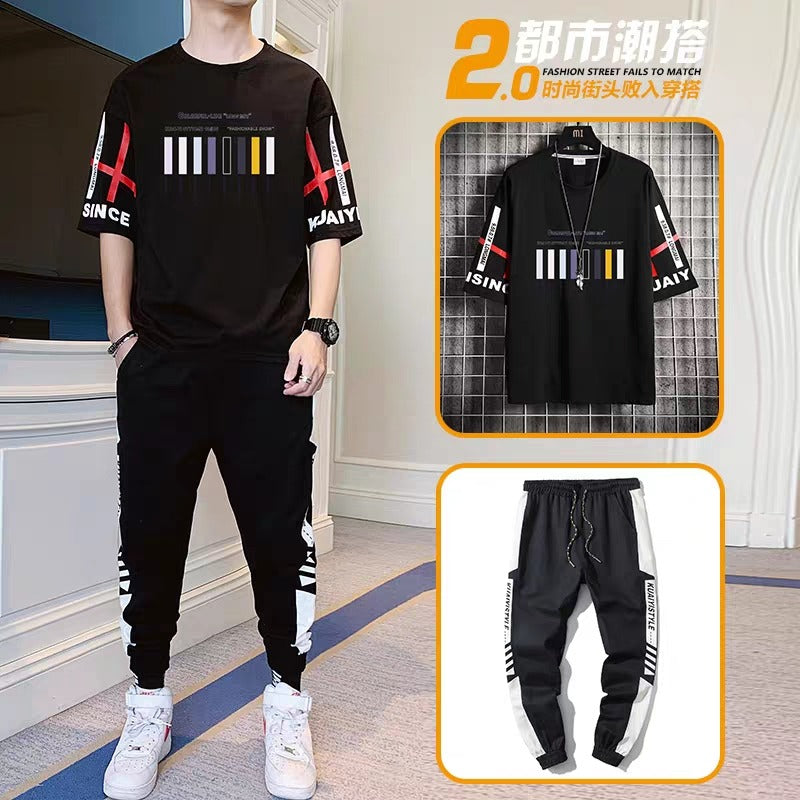 T-Shirt and Trouser Set - Black Red Track Set