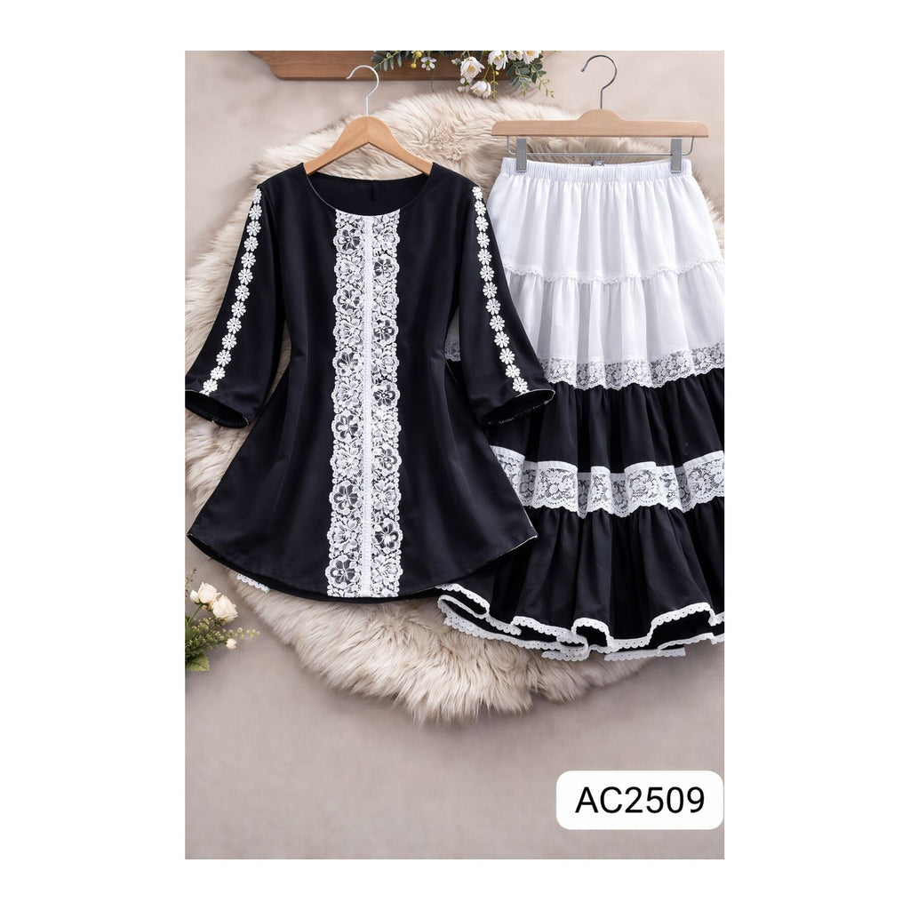 Trendy Ladies Tops and Skirt Set - Black