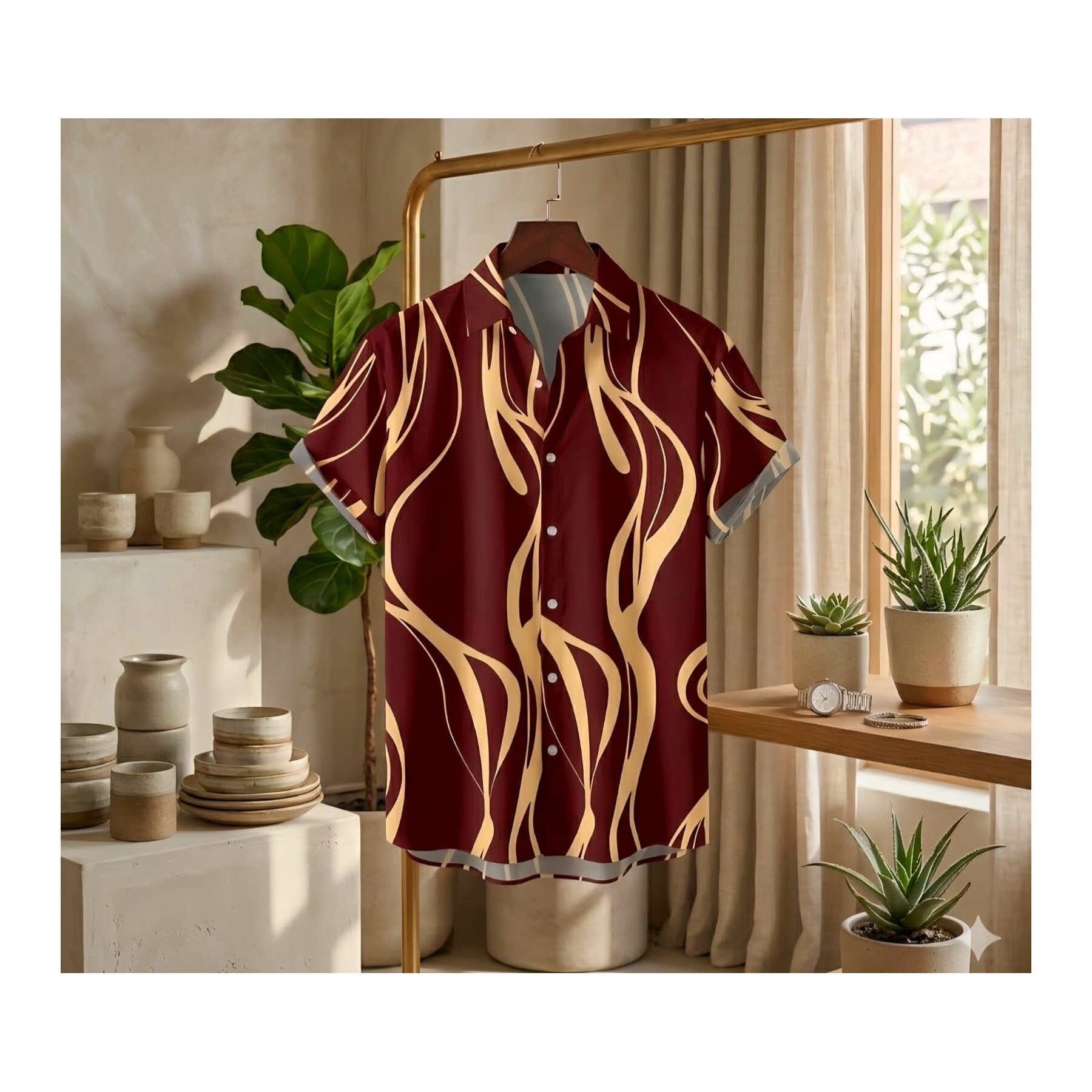 Ultra Soft Casual Half Sleeve Shirt - Maroon Wave