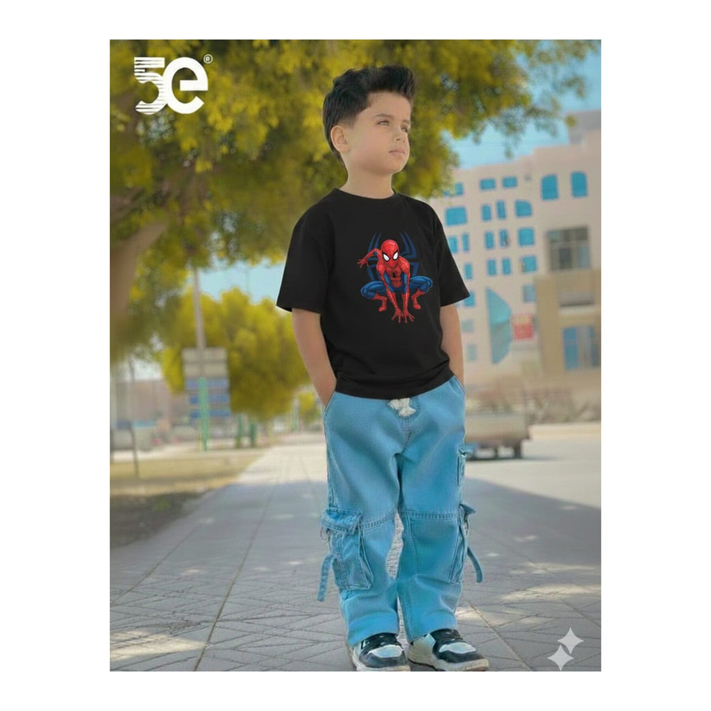 Boys Denim Pant and T-Shirt Set Panda and Graphic Prints - 03 Black Spider Graphic