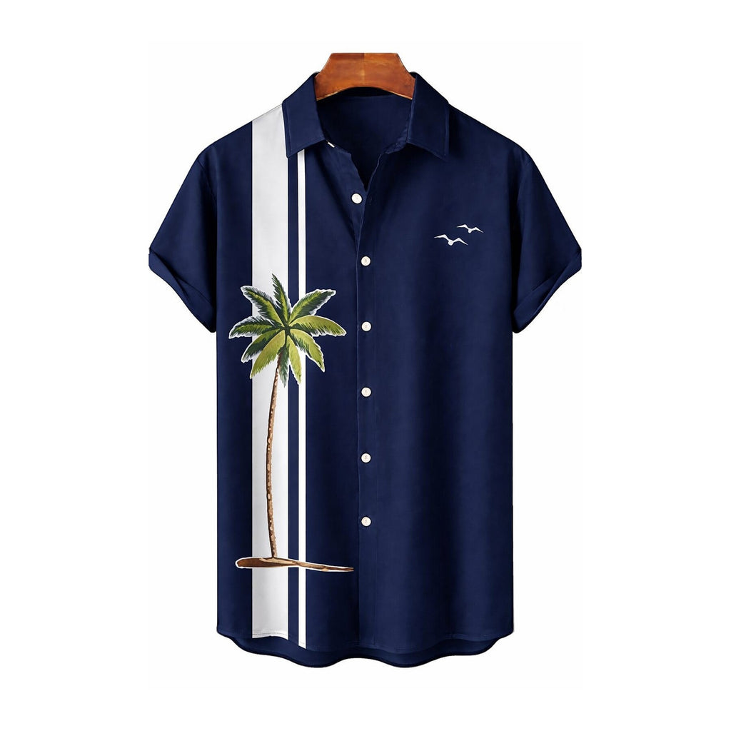 Half Sleeve Casual Shirt - Navy Stripe Palm