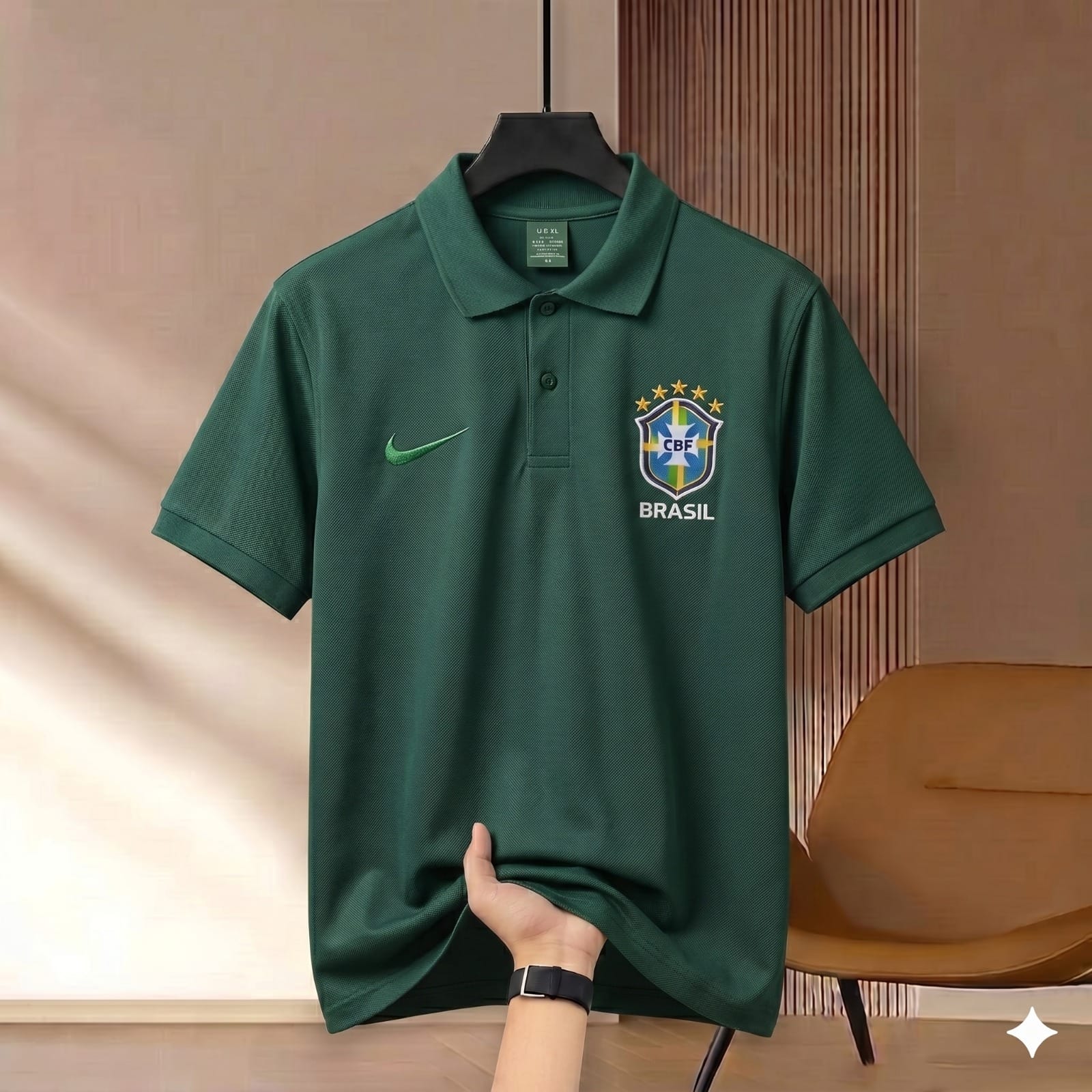 Premium Rubber Print World Cup Polo Shirt Brazil - Green