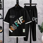 T-Shirt and Trouser Set - Black Graphic Track Set
