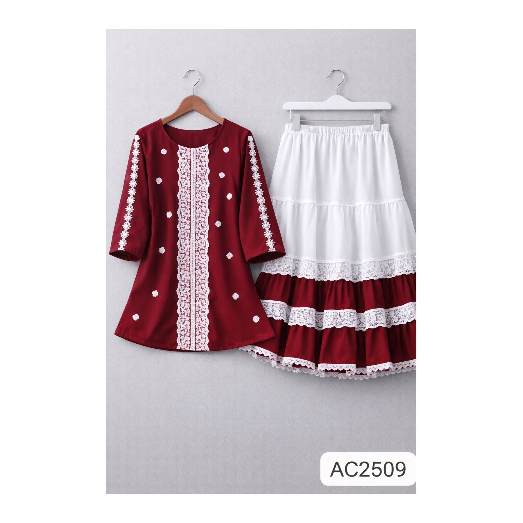 Trendy Ladies Tops and Skirt Set - Maroon