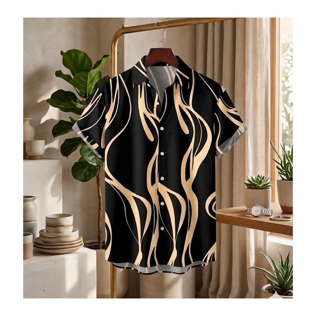 Ultra Soft Casual Half Sleeve Shirt - Black Wave