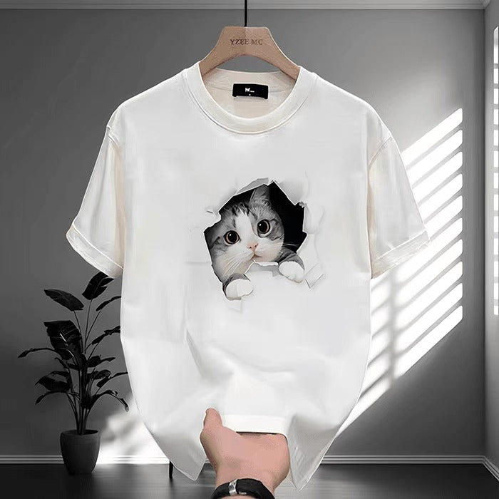 Premium Drop Shoulder T-Shirt Logo Graphic Collection - White Cat Graphic
