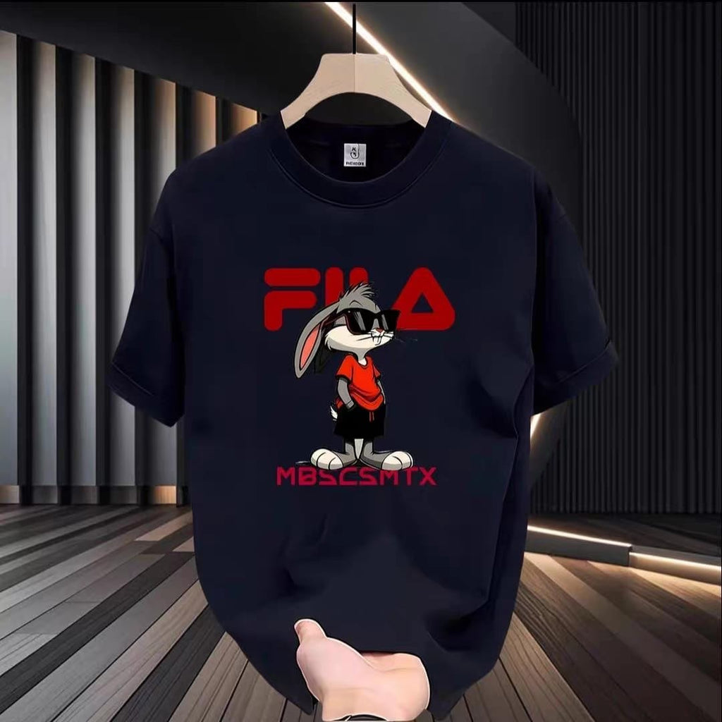 Premium Drop Shoulder T-Shirt Sports Graphic Collection - Navy Cartoon Logo