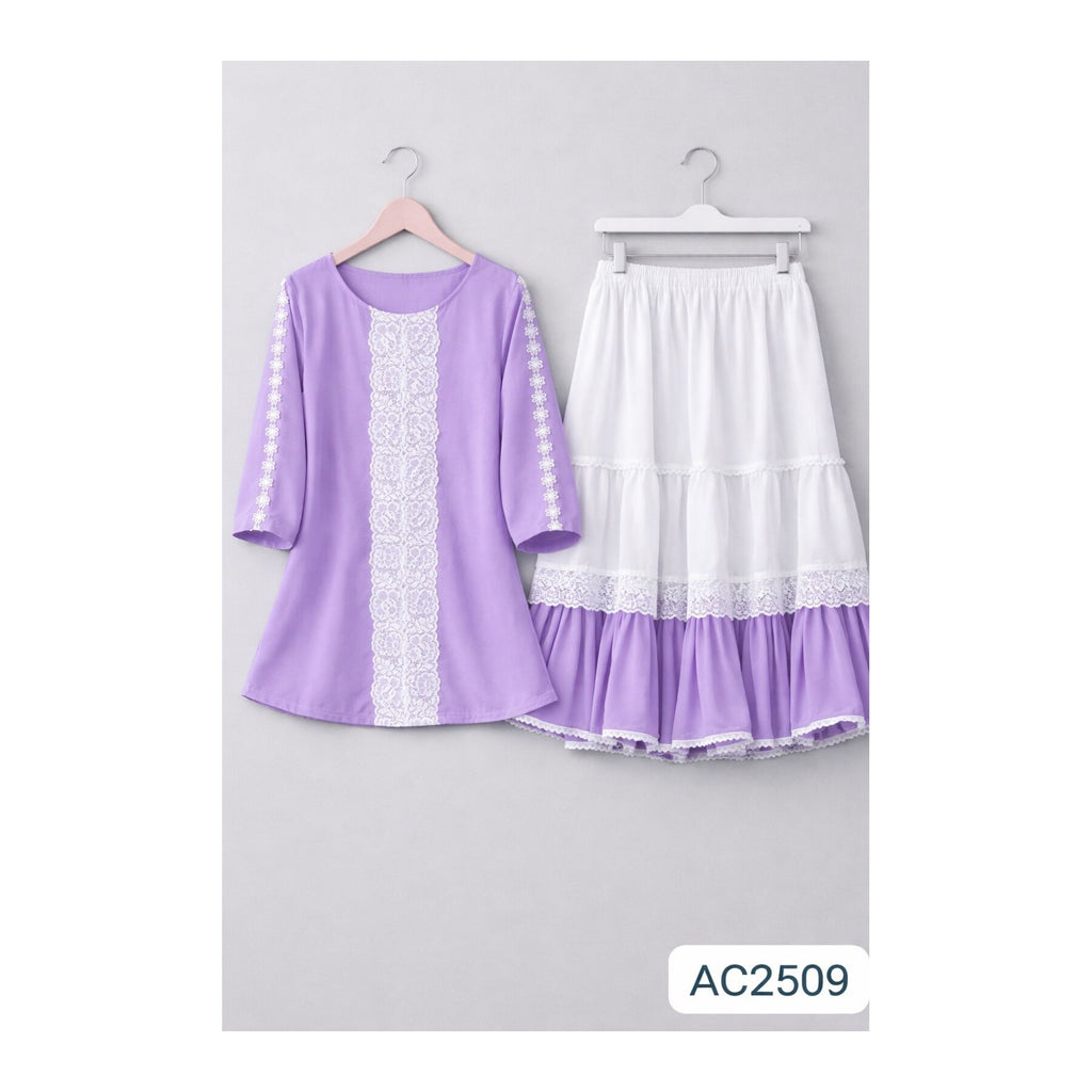 Trendy Ladies Tops and Skirt Set - Lavender