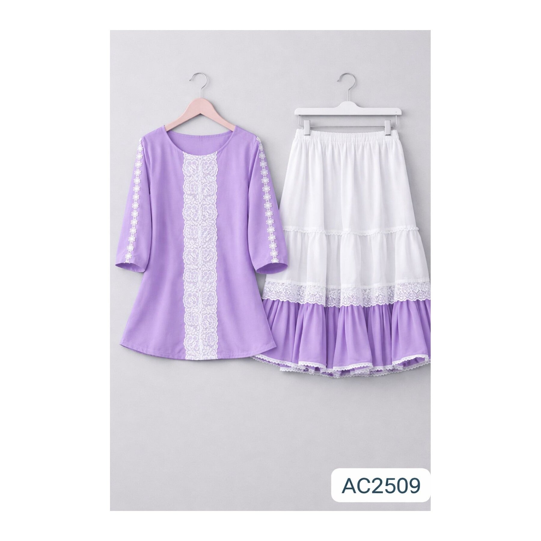 Trendy Ladies Tops and Skirt Set - Lavender
