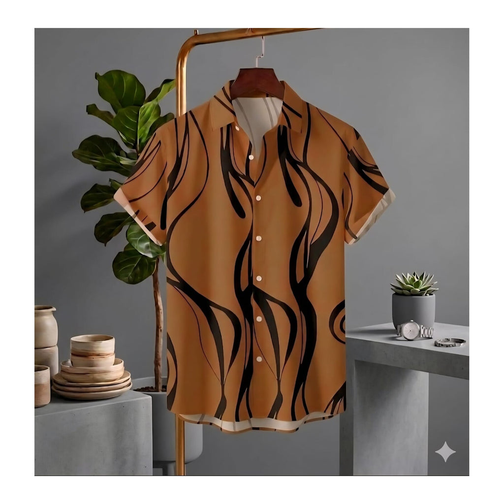 Ultra Soft Casual Half Sleeve Shirt - Camel Wave