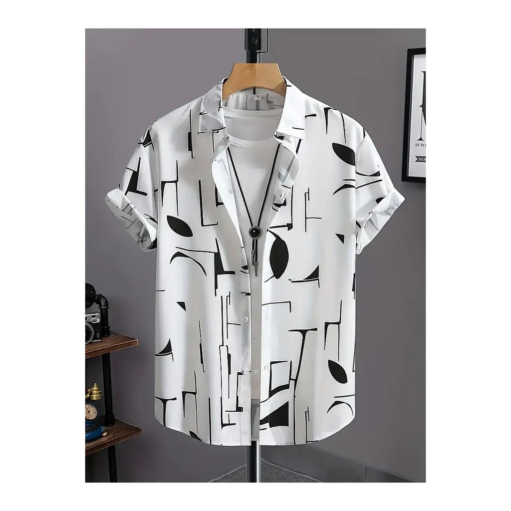 Half Sleeve Casual Shirt - White Abstract
