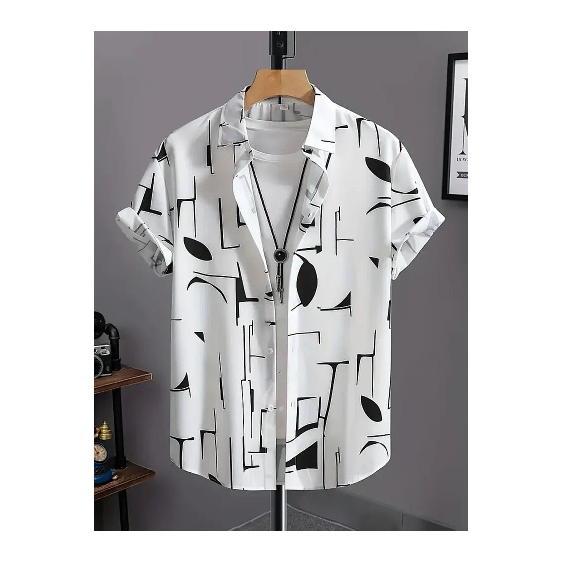 Half Sleeve Casual Shirt - White Abstract