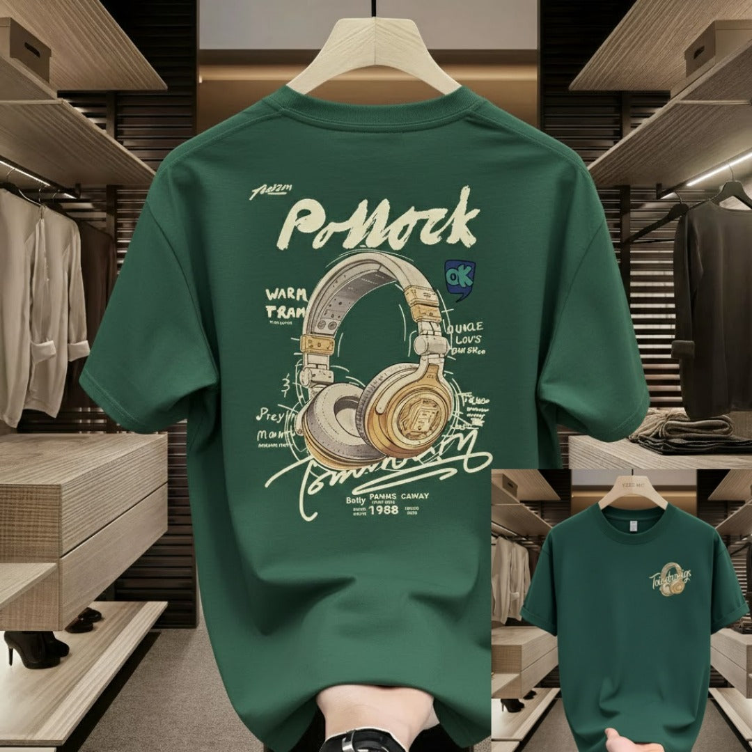 Premium Drop Shoulder T-Shirt - 05 Green Headphone Graphic