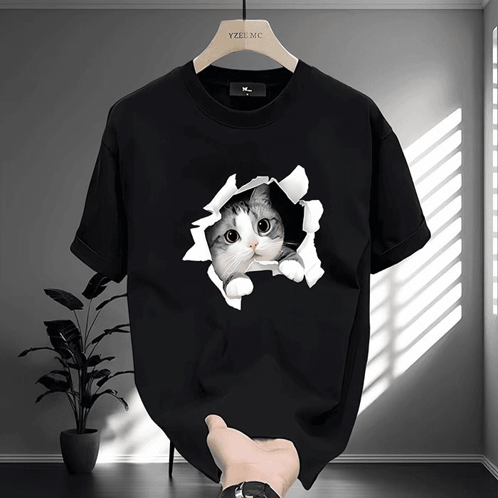 Premium Drop Shoulder T-Shirt Logo Graphic Collection - Black Cat Graphic