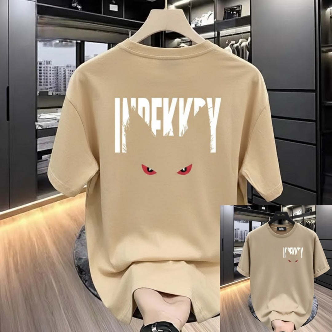 Premium Drop Shoulder T-Shirt Text Graphic Collection - Beige Text Graphic