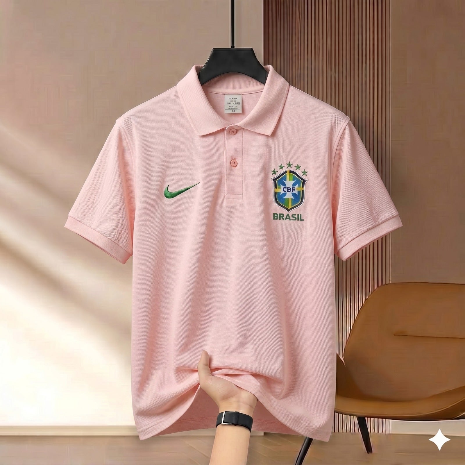 Premium Rubber Print World Cup Polo Shirt Brazil - Pink