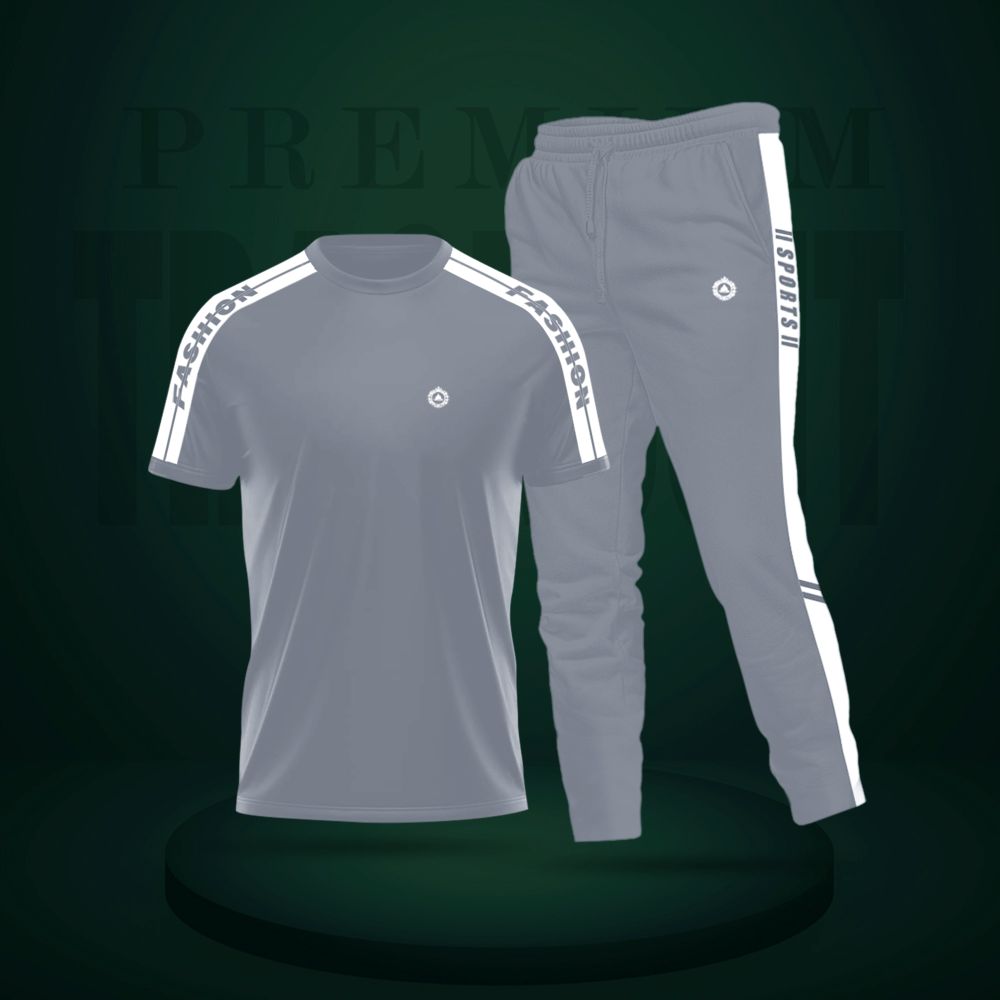 Imported PP T-Shirt and Trouser Set - Grey Stripe