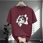 Premium Drop Shoulder T-Shirt Logo Graphic Collection - Maroon Cat Graphic