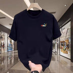 Premium Drop Shoulder T-Shirt Sports Graphic Collection - Navy Small Sport Logo