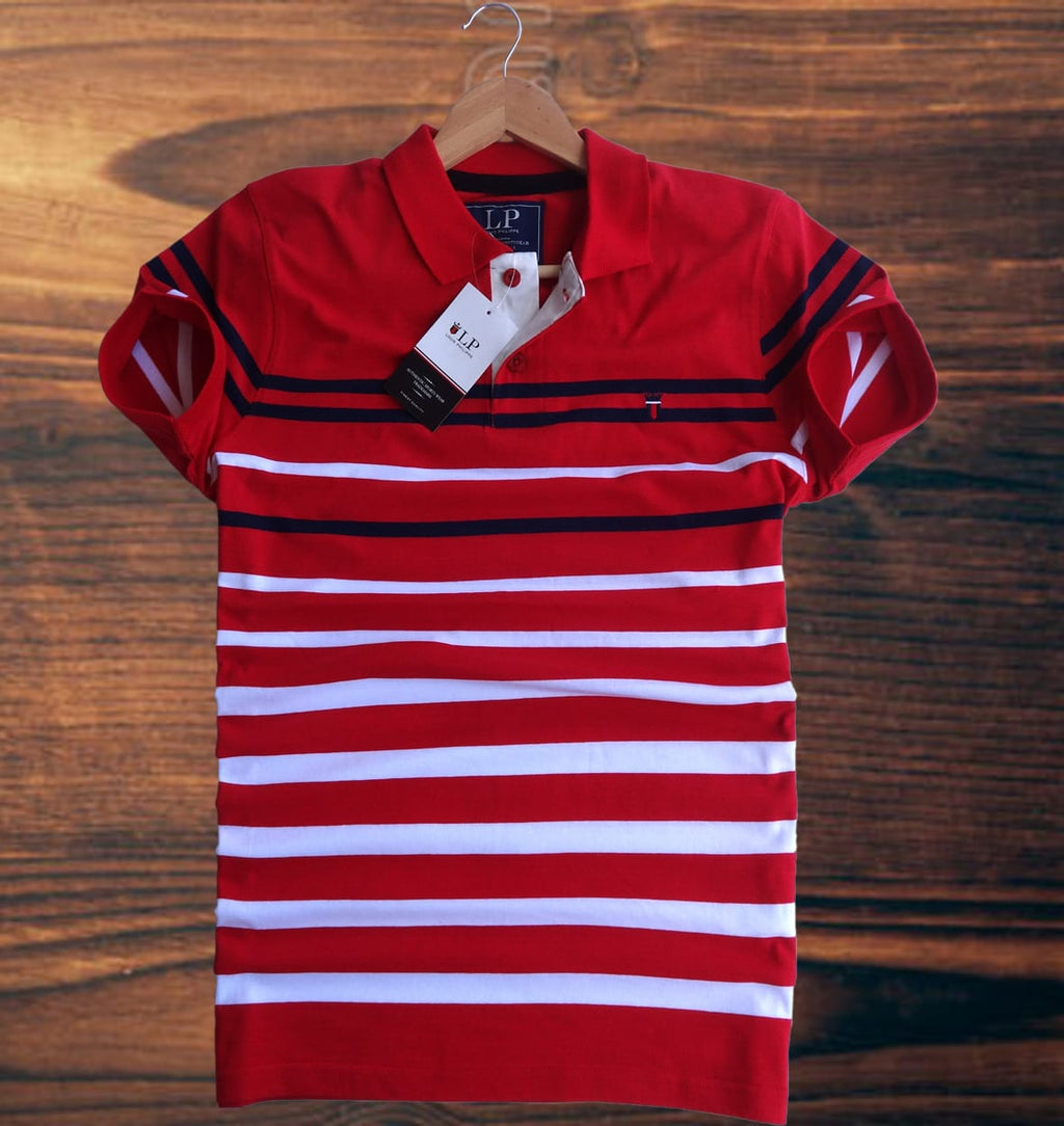 Premium Half Sleeve Polo Shirt - Red White Stripe